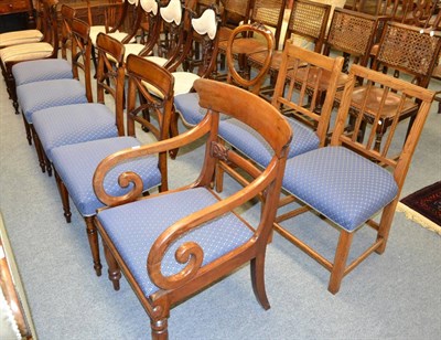 Lot 1321 - Eight dining chairs upholstered in matching blue fabric