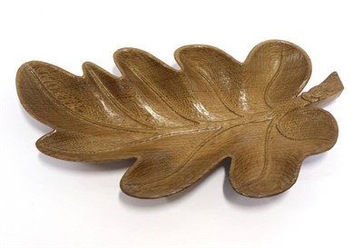 Lot 705 - Stan  "Woodpecker " Dodds (1928-2012): A Carved Oak Leaf Dish, with carved woodpecker...