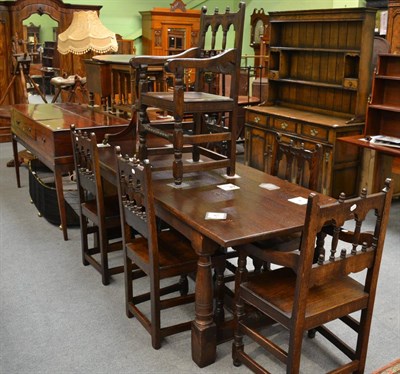 Lot 1341 - Reproduction 17th century style oak refectory table and set of six chairs (4+2)