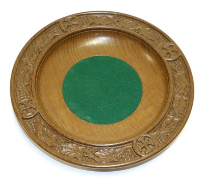 Lot 710 - Stan  "Woodpecker " Dodds (1928-2012): A Carved Oak Alms Dish, with carved rim and early...