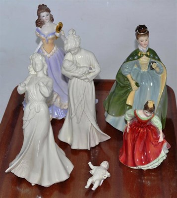 Lot 22 - Two Royal Doulton figures, ";Premiere"; HN2343, ";Fair Maiden"; HN2434; and three Royal...