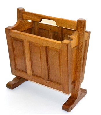 Lot 713 - A Bob  "Wrenman " Hunter Oak Magazine Rack, with sloping panelled sides, octagonal uprights and...