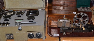 Lot 38 - A crystal set, two electric shock machines, a mahogany cased gauge, folding camera and a...