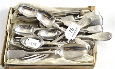 Lot 75 - A collection of assorted silver flatware, mostly fiddle pattern, many towns including Newcastle