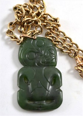 Lot 78 - Jade type pendant on a rose gold watch chain, stamped '9.375'