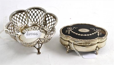 Lot 103 - Mappin & Webb silver and tortoiseshell ring box and a Mappin & Webb silver pierced trinket dish (2)