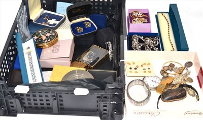 Lot 115 - Costume jewellery, coin bracelet, earrings, five watches, etc