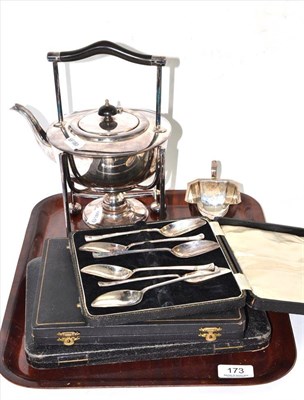 Lot 173 - A quantity of silver and plate including a sauce boat, six grapefruit spoons, a set of silver...