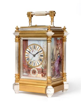 Lot 732 - A Good Grande Sonnerie Alarm Carriage Clock, retailed by Tiffany & Co, New York, circa 1890,...