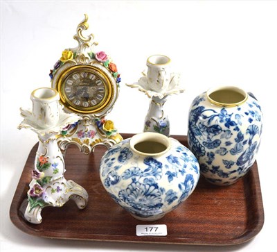 Lot 177 - Small quantity of Continental porcelain including Dresden clock garniture