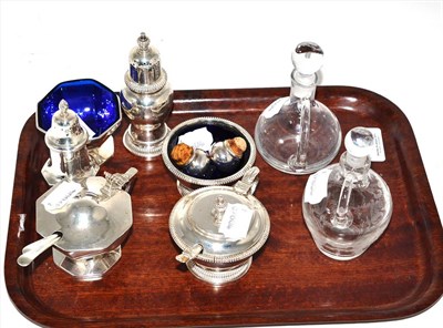 Lot 197 - Two sets - each of three silver condiments, London and Birmingham hallmarks, together with two...