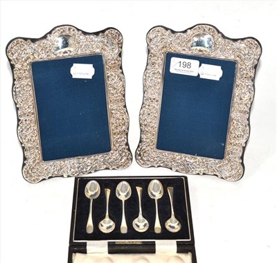 Lot 198 - Pair of silver photograph frames, Sheffield hallmark, modern and cased set of six Old English...