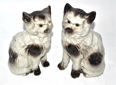 Lot 200 - A pair of Staffordshire cats with glass eyes (one missing)