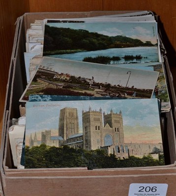 Lot 206 - A box of mixed postcards, approximately four hundred mainly pre war cards, including...