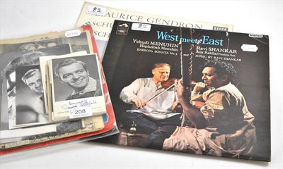 Lot 208 - Mixed autographs, including two 33rpm records signed by Maurice Gendron, Yehudi Menuhin and...