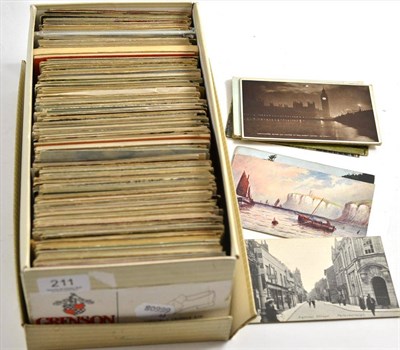 Lot 211 - A box of mixed postcards, approximately four hundred mainly pre war cards, including...