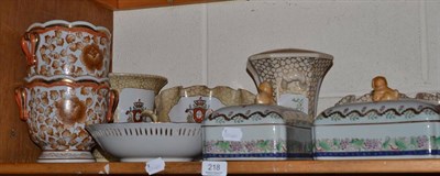 Lot 218 - Assorted modern Chinese armorial pottery including planters, bowls etc