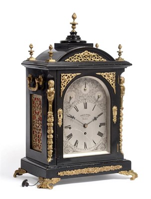 Lot 744 - An Ebonised Chiming Table Clock, signed Samuel Dixon, 23 Cornhill, London, circa 1890, arched...