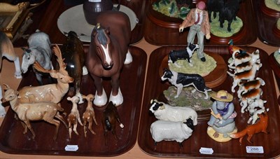 Lot 288 - Two trays of Beswick and other collectable figures including: 'Hunter', model No. H260, grey gloss