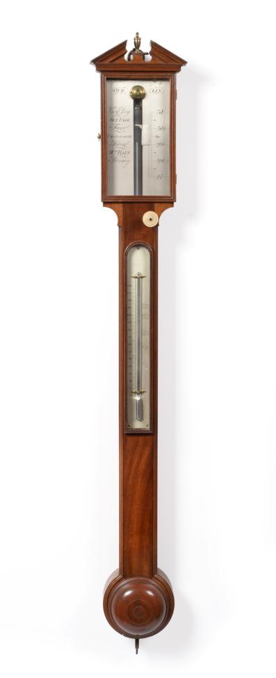 Lot 753 - A Mahogany Stick Barometer, signed Spear Collage Grn, Dublin, 19th century, broken arched pediment