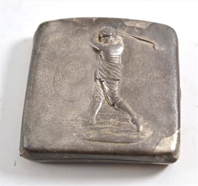 Lot 323 - A Victorian silver golfing cigarette case, the front embossed with a figure of a golfer in mid...