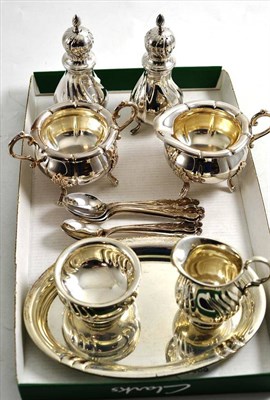 Lot 343 - Pair of Cohr 830 standard pepperettes, 835 standard milk jug, sugar bowl and tray, a set of six...