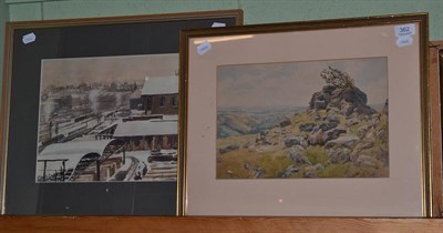 Lot 362 - Percy Monkman, a view of Bradford train station, signed and dated (19)54, watercolour, together...