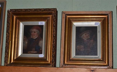 Lot 363 - Pair of framed oils on canvas, portrait of an elderly gentleman smoking, another of a gentleman...