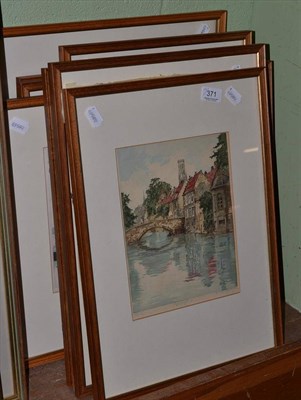 Lot 371 - F Halpern, a set of ten prints (some on silk), depicting views of Venice, Montmartre etc, each...