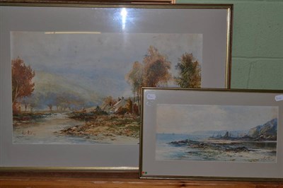 Lot 372 - Albert Pollitt, cottage in a river landscape, watercolour, a further coastal scene by the same...