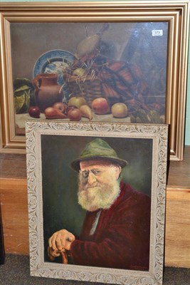 Lot 373 - A 19th century portrait of a man and an oil still life (2)