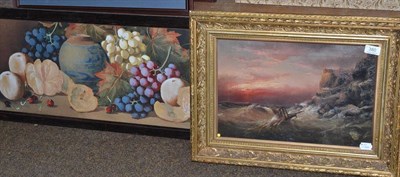 Lot 380 - E K Redmore, stormy coastal scene, together with a watercolour by Giovani Barbaro, Still life...