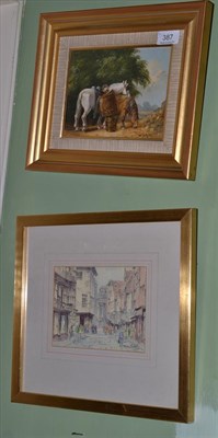 Lot 387 - Alfred Gill, Stonegate, York, watercolour and pencil and Wilkins, oil of horses grazing (2)