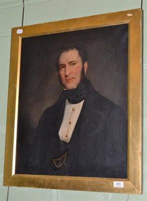 Lot 405 - Gilt framed oil on canvas portrait of a gentleman, bearing a label to verso 'John Usher of...