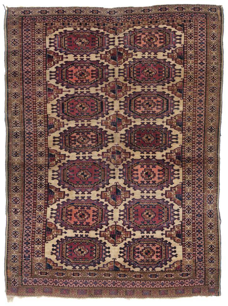 Lot 766 - "AK " Tekke Rug Emirate of Bukhara, circa 1900 The ivory field with two columns of  "Salor "...