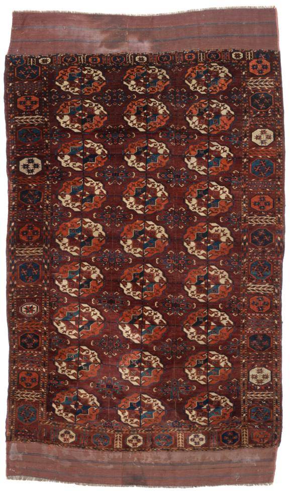 Lot 767 - Tekke Carpet (reduced in size, now as a rug) Emirate of Bukhara, mid 19th century The deep...