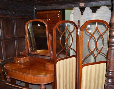 Lot 442 - Edwardian walnut mirror door wardrobe and a Victorian dressing table, an Edwardian glazed three...