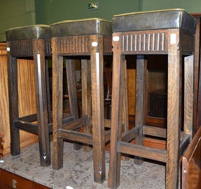 Lot 449 - Three oak bar stools, two tier pedestal and a torchere (5)