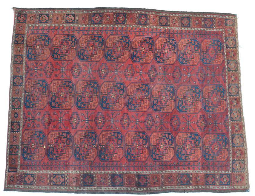 Lot 768 - Ersari Carpet Emirate of Bukhara, 19th century The madder field with three columns of...