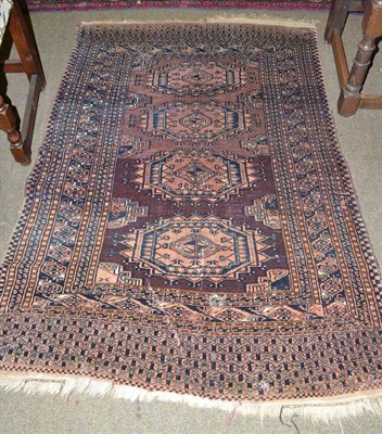 Lot 492 - Saryk rug, Persian/Afghan Frontier, the abrashed chocolate field with four salor guls enclosed...