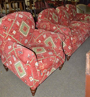 Lot 495 - Modern three seater upholstered settee and matching armchair