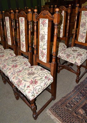 Lot 501 - Set of sixteen reproduction 17th century style high back chairs including two carvers