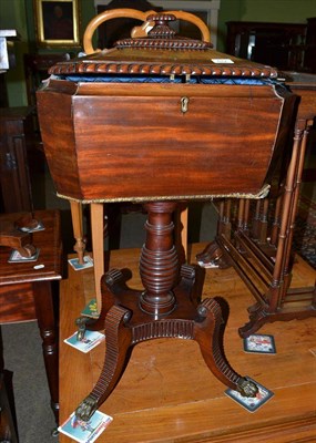 Lot 512 - A late Regency mahogany teapoy, 2nd quarter 19th century, the sarcophagus octagonal shaped body...