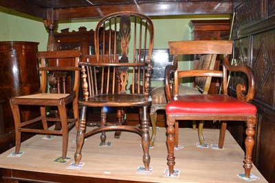 Lot 532 - A 19th century ash and elm high back Windsor chair and two other chairs