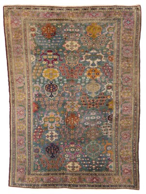 Lot 780 - Antique Turkish Silk Rug Possibly Kum Kapi, Istanbul The blue green field or urns issuing...