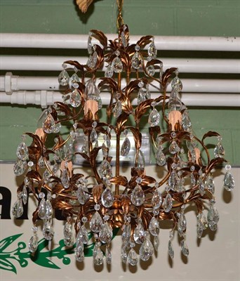 Lot 563 - Modern gilt metal chandelier with glass drops