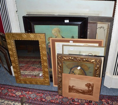 Lot 574 - A large quantity of assorted pictures and prints, gilt framed wall mirror, tryptic dressing mirror