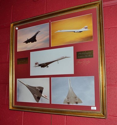 Lot 577 - A framed montage of five photographs ";Concorde The Farewell Flights October 2003"; by James...