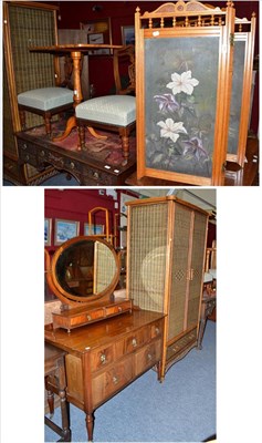 Lot 589 - Edwardian mahogany dressing table, toilet mirror, modern double wardrobe with paned doors, two...