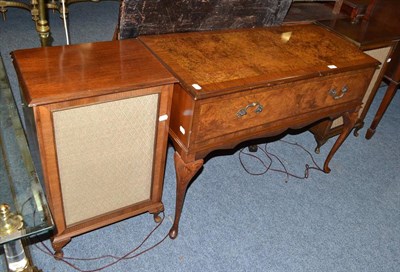 Lot 599 - Dynatron radiogram in a walnut case and two speakers